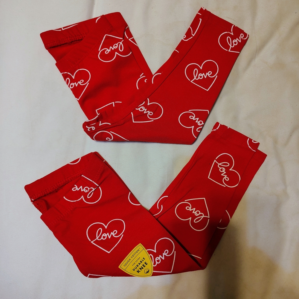 Lot Of Two Cat & Jack Red Leggings with White Heart Print